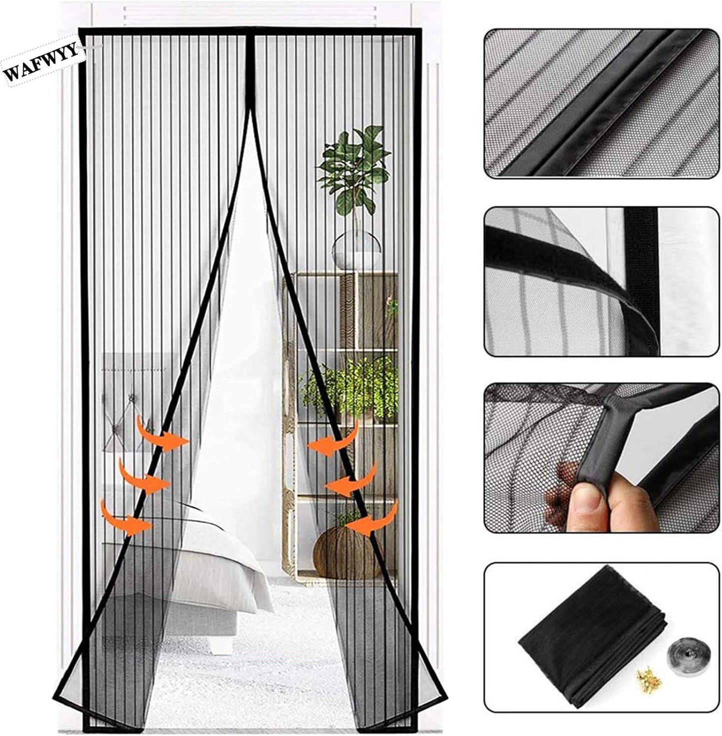 Magnetisk Dörrgardin – Myggnät med Självhäftande Montering, 80x210 cm