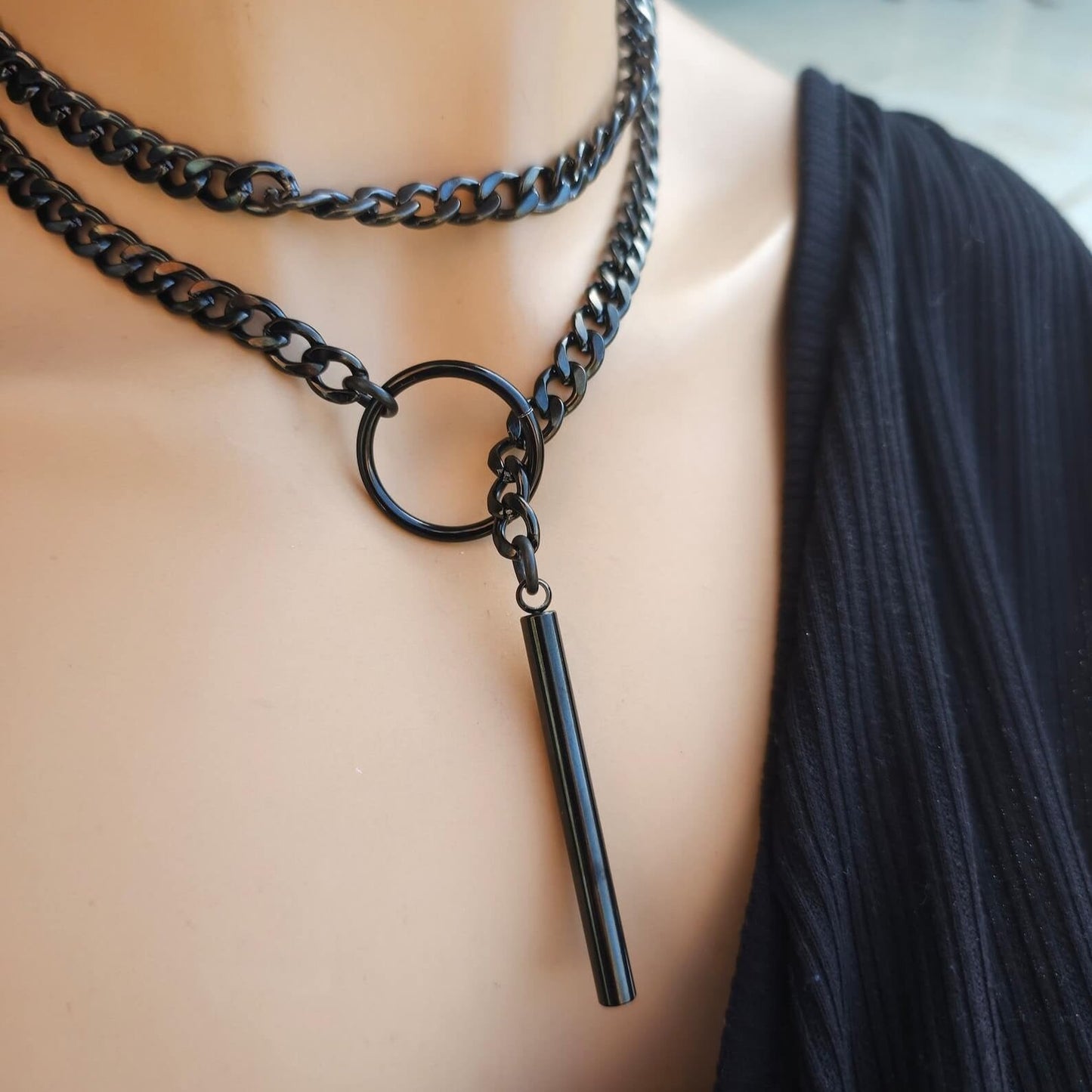 Black Lariat Choker Necklace