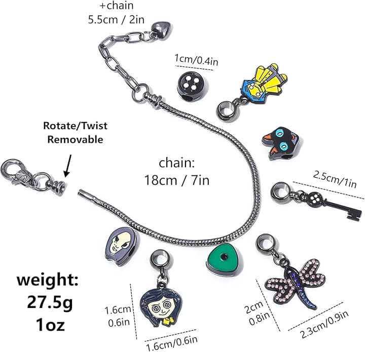 Coraline-Inspired Charm Bracelet & Necklace Set